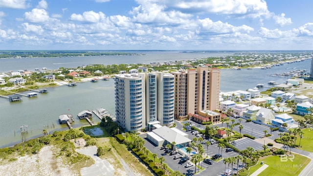 bird's eye view featuring a water view