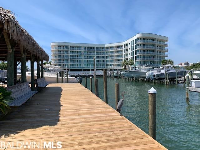 dock area with a water view