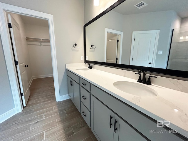 bathroom with vanity and walk in shower