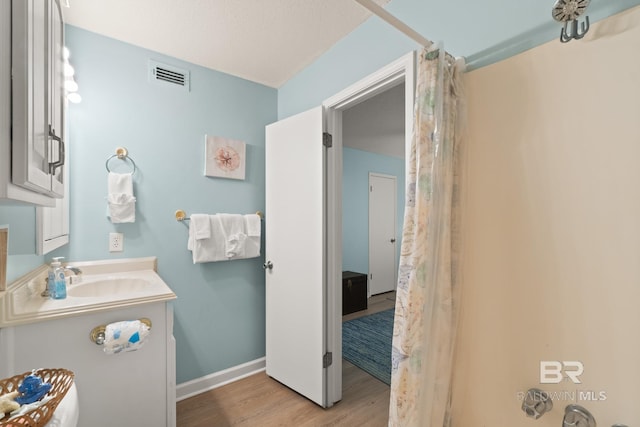 bathroom featuring wood-type flooring and vanity