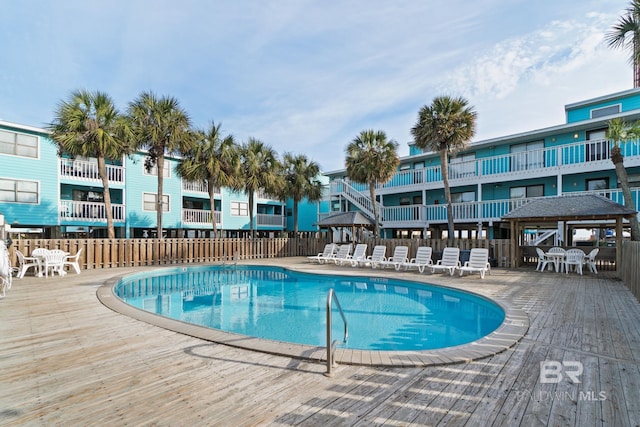 view of swimming pool featuring a gazebo