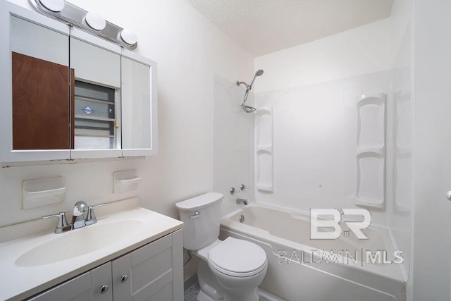 bathroom with vanity,  shower combination, and toilet