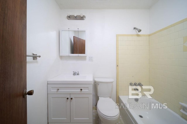 full bathroom with toilet, bathtub / shower combination, and vanity