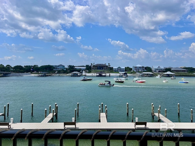 dock area with a water view