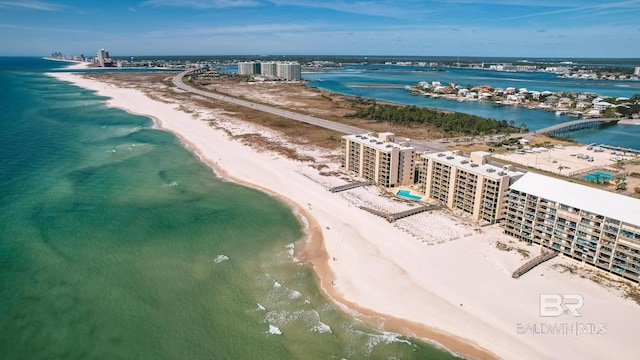 aerial view featuring a beach view and a water view