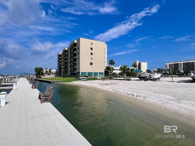 exterior space with a beach view