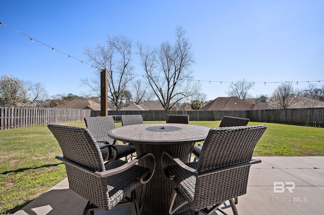 view of patio / terrace with outdoor dining space and a fenced backyard