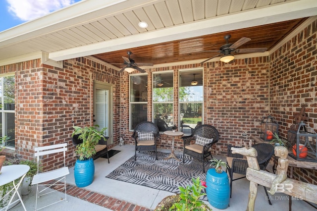 view of patio / terrace featuring ceiling fan and outdoor lounge area