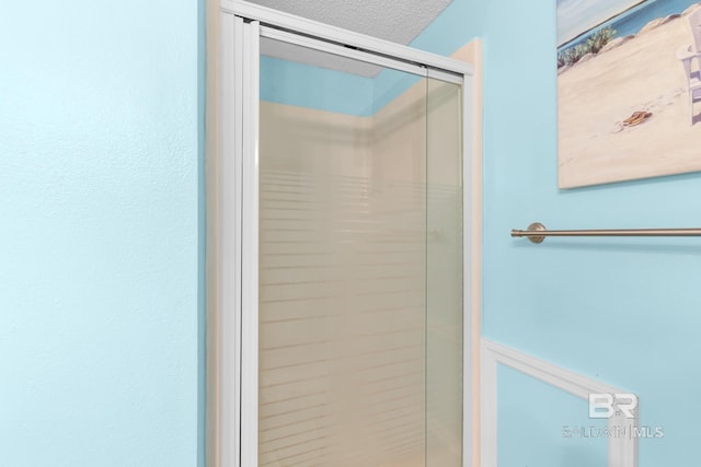 930 W Beach Blvd Unit 108, Gulf Shores, AL 36542 - bathroom featuring a stall shower and a textured ceiling