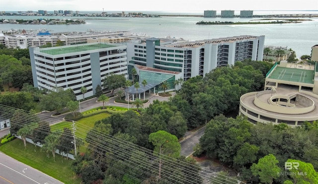 aerial view with a water view