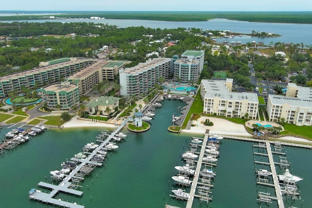 aerial view with a water view