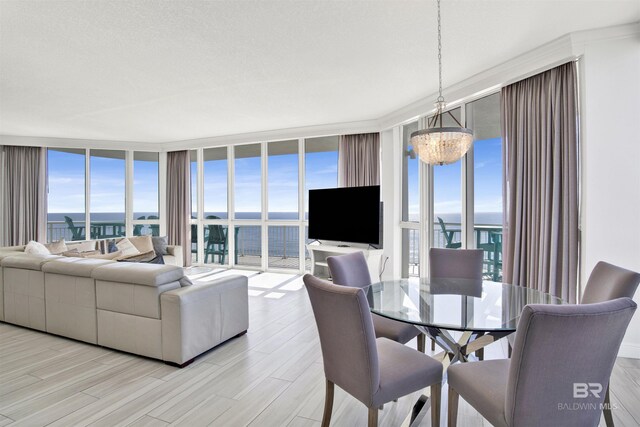 825 W Beach Blvd Unit 10, Gulf Shores, AL 36542 - dining space featuring a chandelier, expansive windows, and light wood finished floors