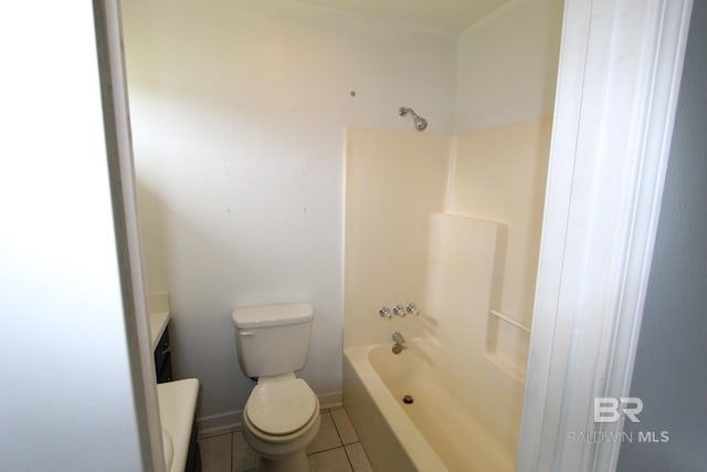 full bathroom with shower / bath combination, tile patterned flooring, vanity, and toilet