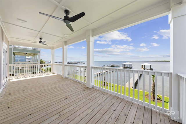 25995 W Perdido Ave, Orange Beach, AL 36561 - deck with a water view and a ceiling fan
