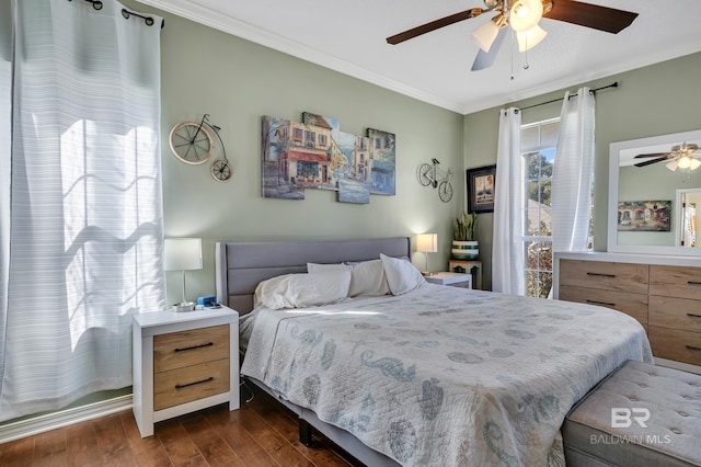 9678 Nottingham Ct, Daphne, AL 36526 - bedroom featuring ornamental molding, dark wood finished floors, and ceiling fan