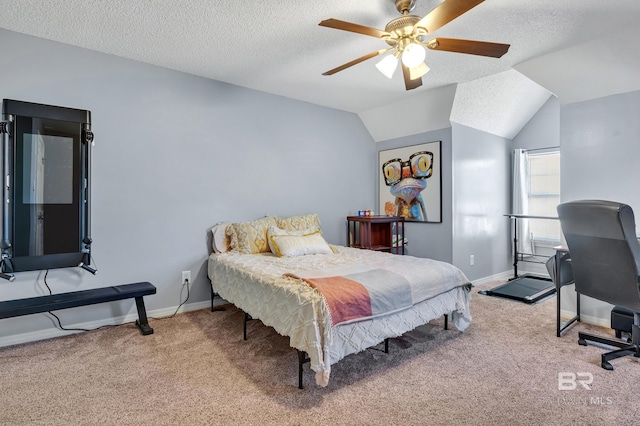 9678 Nottingham Ct, Daphne, AL 36526 - bedroom with carpet, lofted ceiling, a ceiling fan, and a textured ceiling