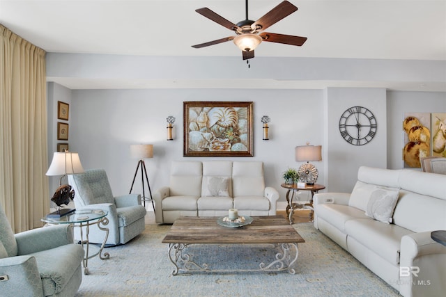 living room with ceiling fan