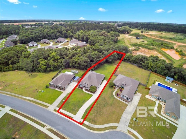 aerial perspective of suburban area featuring property parcel outlined