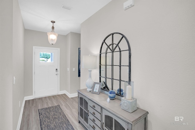 entryway with light hardwood / wood-style flooring