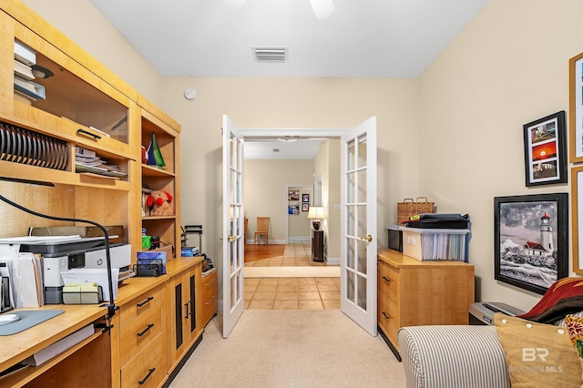 tiled home office with french doors