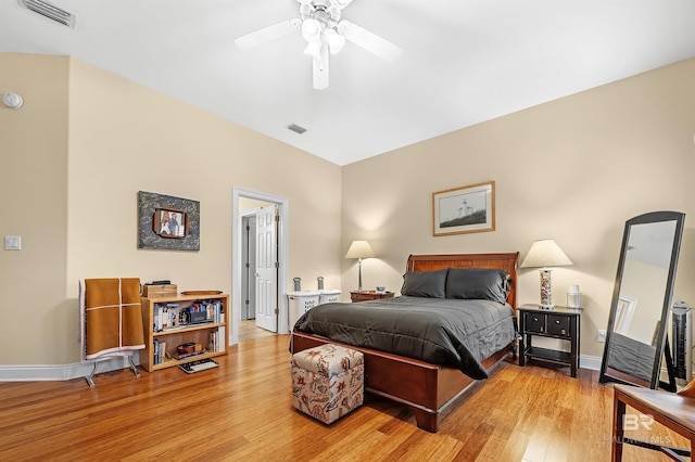 bedroom featuring wood-type flooring and ceiling fan