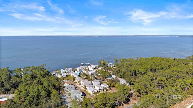 bird's eye view featuring a water view and a residential view