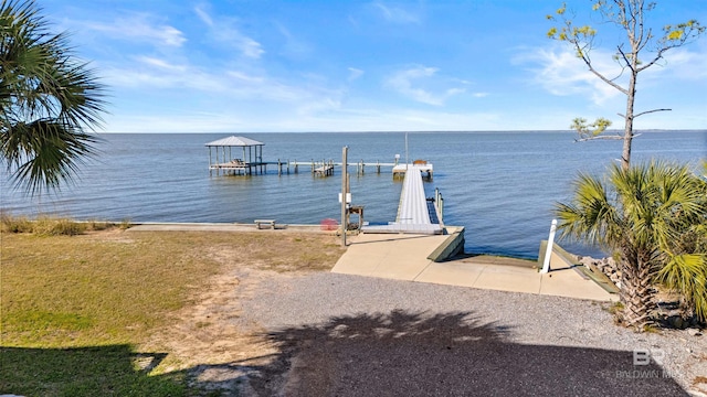 dock area with a water view