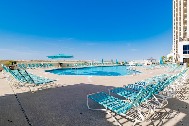 view of swimming pool with a patio