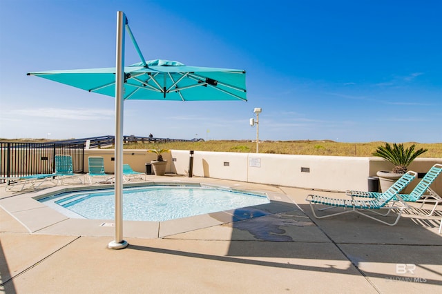 view of swimming pool featuring a patio area