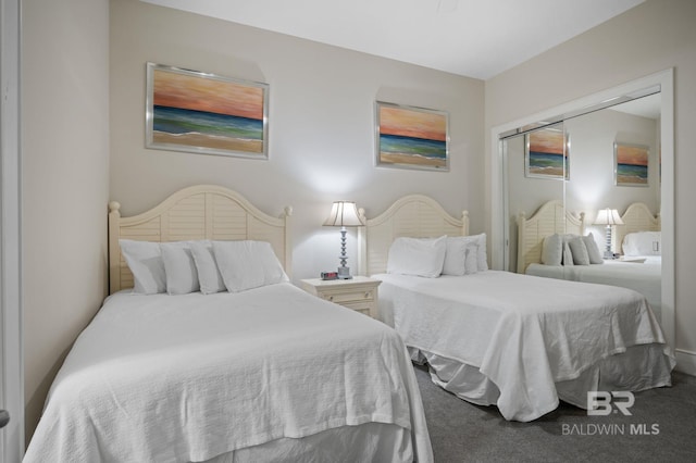 bedroom featuring carpet and a closet