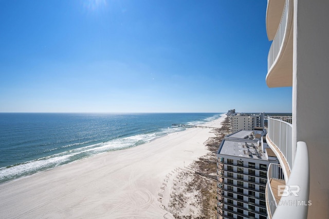 view of water feature featuring a beach view