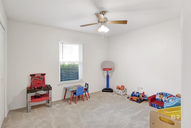 7431 Summer Ct, Mobile, AL 36695 - playroom with carpet floors, a ceiling fan, and baseboards