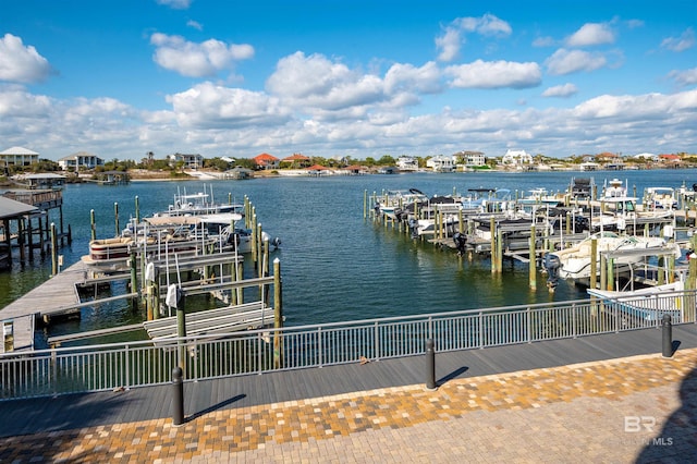 view of dock featuring a water view and boat lift