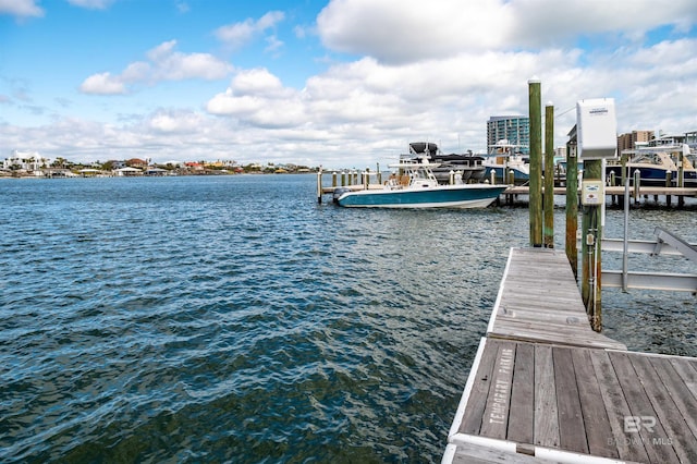 dock area featuring a water view