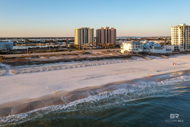 water view with a city view and a beach view