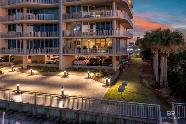 view of property at dusk