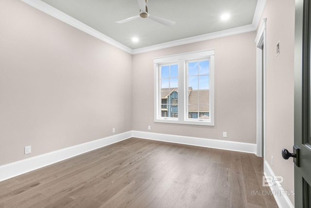 845 Inlet Cir, Gulf Shores, AL 36542 - empty room featuring a ceiling fan, ornamental molding, dark wood-style floors, and recessed lighting