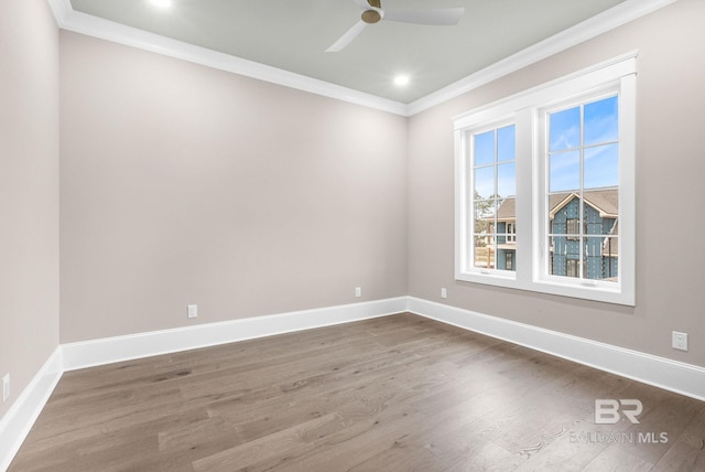 845 Inlet Cir, Gulf Shores, AL 36542 - empty room featuring ornamental molding, wood finished floors, ceiling fan, and recessed lighting