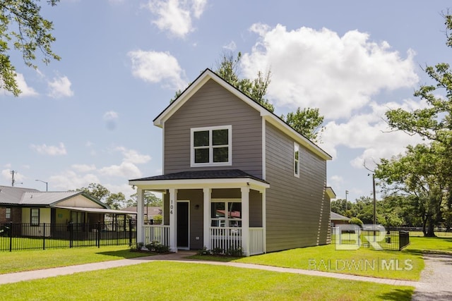 view of front of home featuring a porch and a front yard