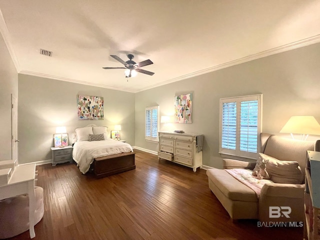 1203 Captain Oneal Dr, Daphne, AL 36526 - bedroom with dark wood-style floors, ornamental molding, baseboards, and a ceiling fan