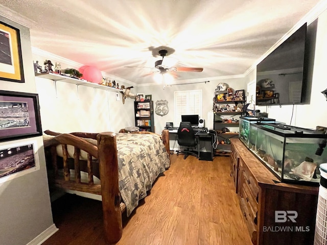 1203 Captain Oneal Dr, Daphne, AL 36526 - bedroom with wood finished floors, a desk, crown molding, and ceiling fan
