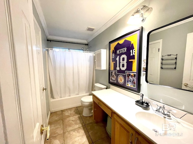 1203 Captain Oneal Dr, Daphne, AL 36526 - bathroom with crown molding, toilet, vanity, shower / tub combo with curtain, and tile patterned flooring