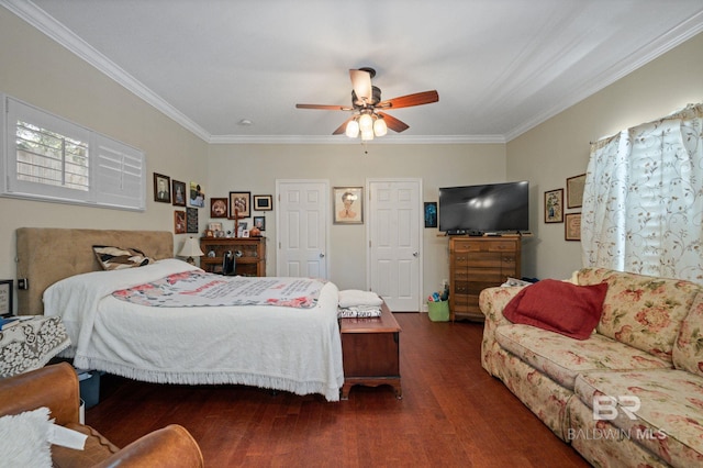 1203 Captain Oneal Dr, Daphne, AL 36526 - bedroom featuring ornamental molding, wood finished floors, and a ceiling fan