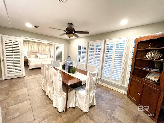 1203 Captain Oneal Dr, Daphne, AL 36526 - dining area featuring ceiling fan, recessed lighting, light tile patterned flooring, and baseboards