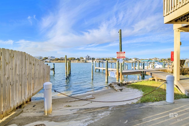 view of dock with a water view