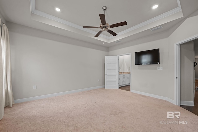 24884 Smarty Jones Cir, Daphne, AL 36526 - unfurnished bedroom with a raised ceiling, ornamental molding, carpet, recessed lighting, and ensuite bathroom
