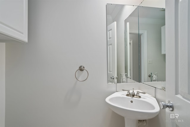 bathroom with sink and ornamental molding