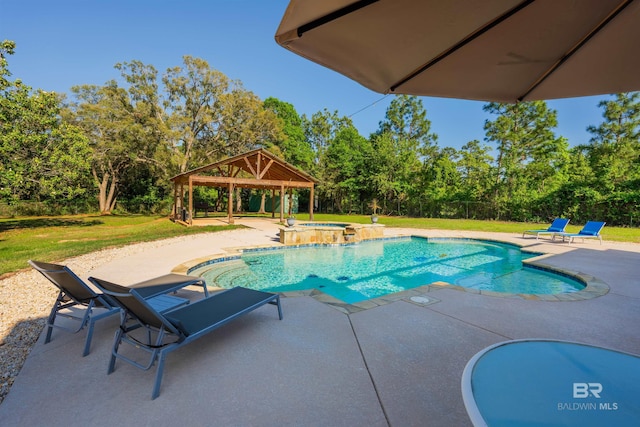 9150 County Road 91, Lillian, AL 36549 - view of swimming pool with a gazebo, a patio, a yard, and view of scattered trees