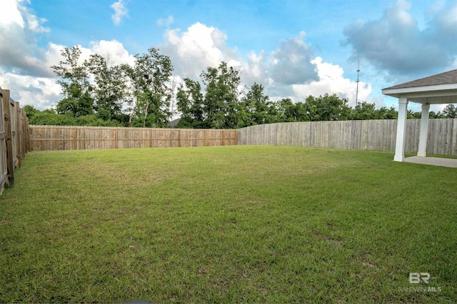 view of yard with a fenced backyard