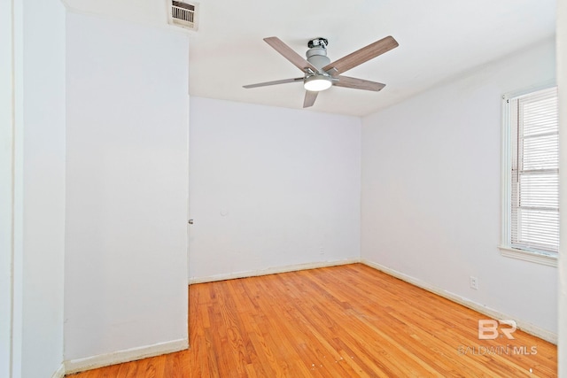 empty room featuring hardwood / wood-style flooring and ceiling fan